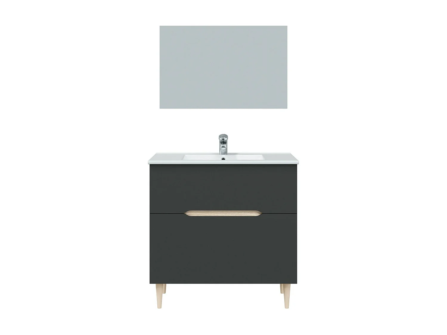Mueble bajo lavabo Avona, Mueble bajo lavabo, Mueble bajo lavabo con espejo, Lavabo no incluido, 80x45h80 cm, Antracita y Roble