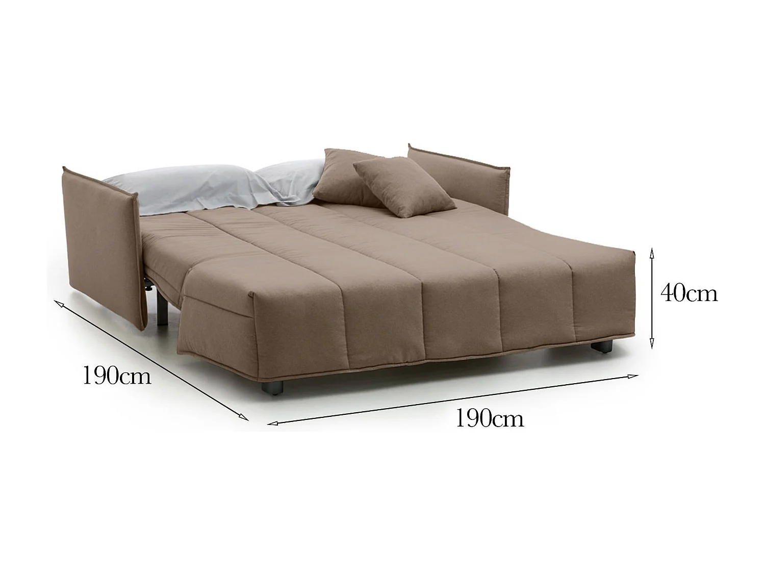 Dabarc slaapbank, 3-zitsbank, 100% Made in Italy, woonkamerbank met trolley-opening, in gewatteerde stof, met standaard armleuningen, 190x90h85 cm, Taupe