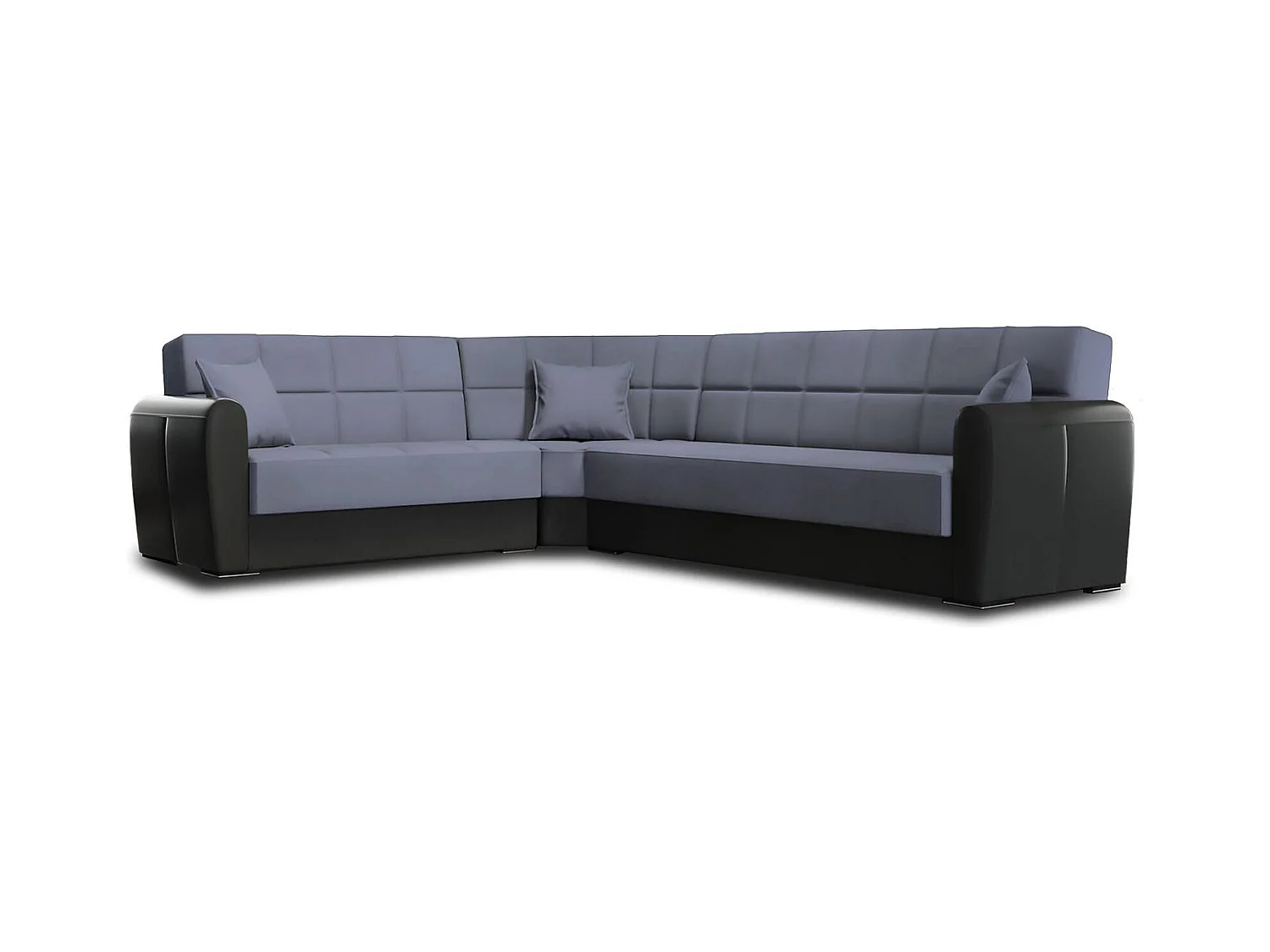 Canapé Dgytkjæ, Canapé d'angle conteneur en éco-cuir et tissu, Canapé de salon avec ouverture clic-clac et péninsule réversible, 305x238h91 cm, Noir et Gris