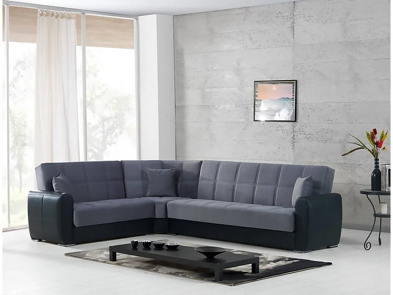 Divano Letto con Penisola Gaillardia, Contenitore, 238x305 cm Nero