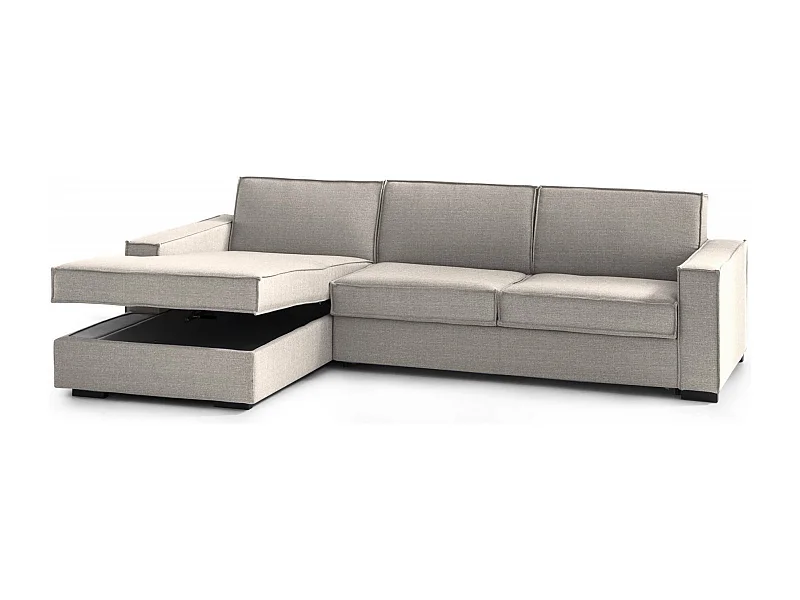 Canapé-lit Daalb, Canapé d'angle, 100% Made in Italy, Canapé avec ouverture pivotante, Péninsule de rangement gauche, avec accoudoirs fins, Cm 260x95h90, Taupe
