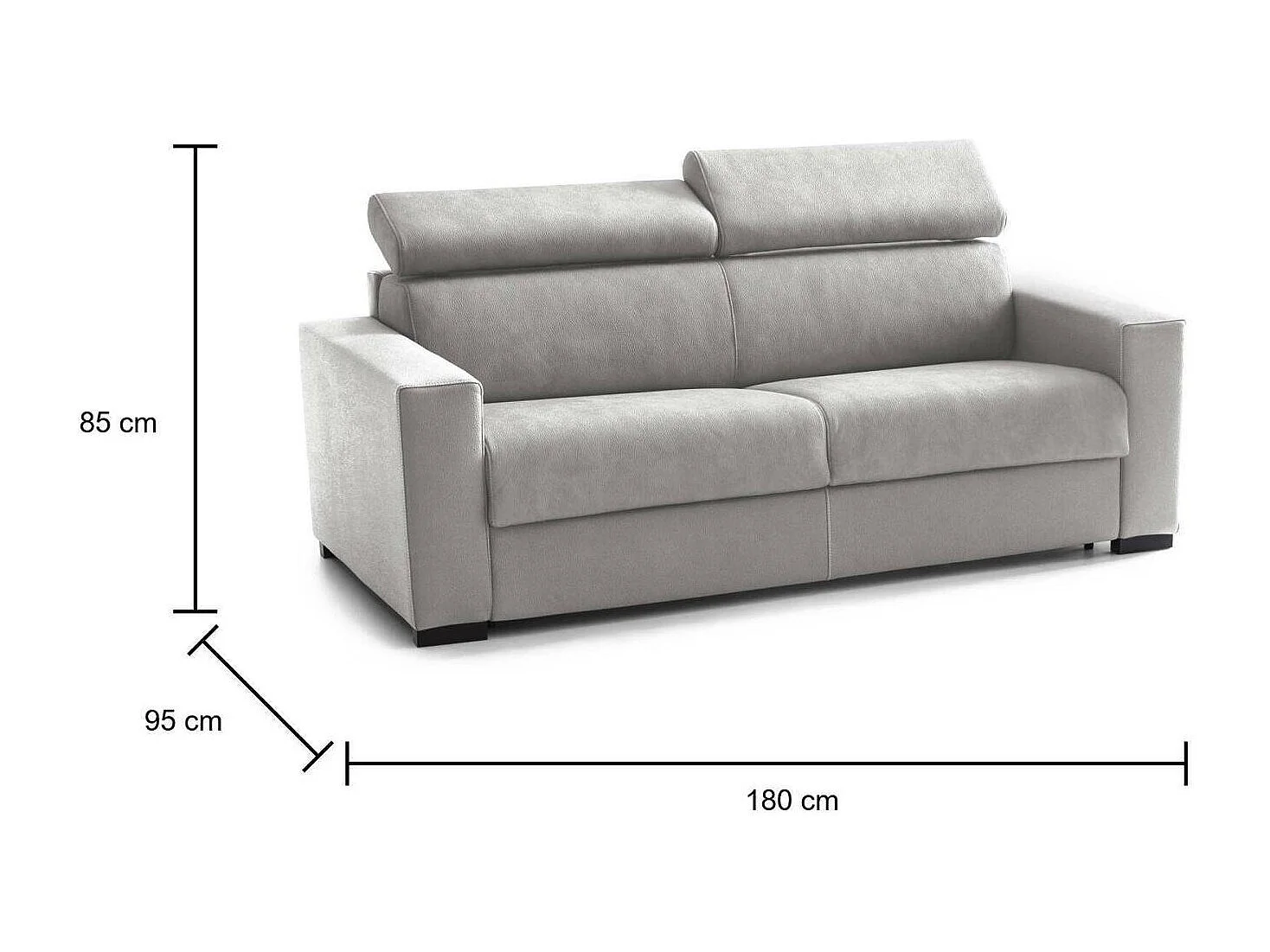 Canapé Daalhou, Canapé 2 places, 100% Made in Italy, Canapé de salon à ouverture pivotante, avec appuis-tête réglables et accoudoirs standard, Cm 180x95h85, Gris