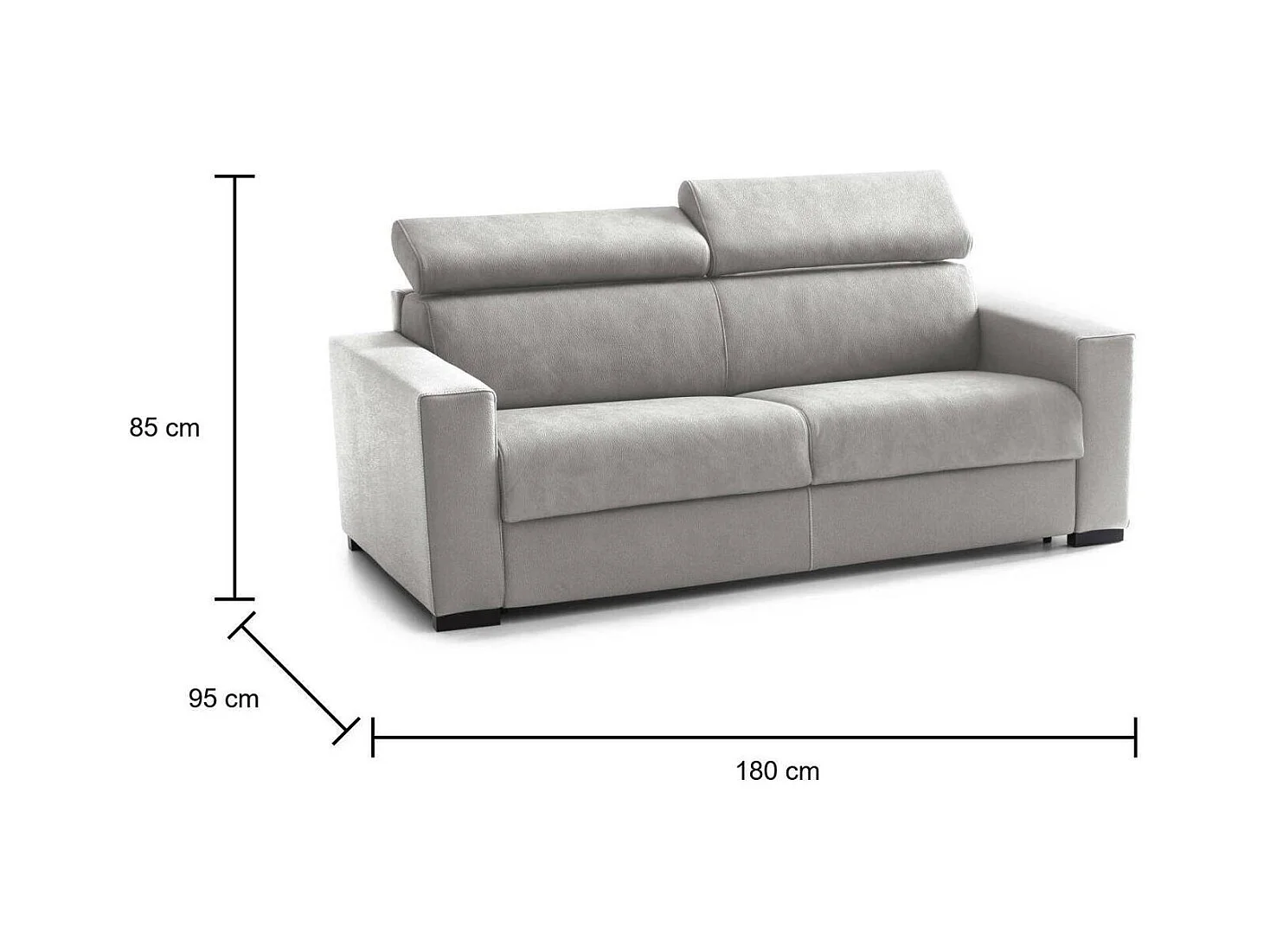 Canapé Daalhou, Canapé 2 places, 100% Made in Italy, Canapé de salon à ouverture pivotante, avec appuis-tête réglables et accoudoirs standard, Cm 180x95h85, Gris