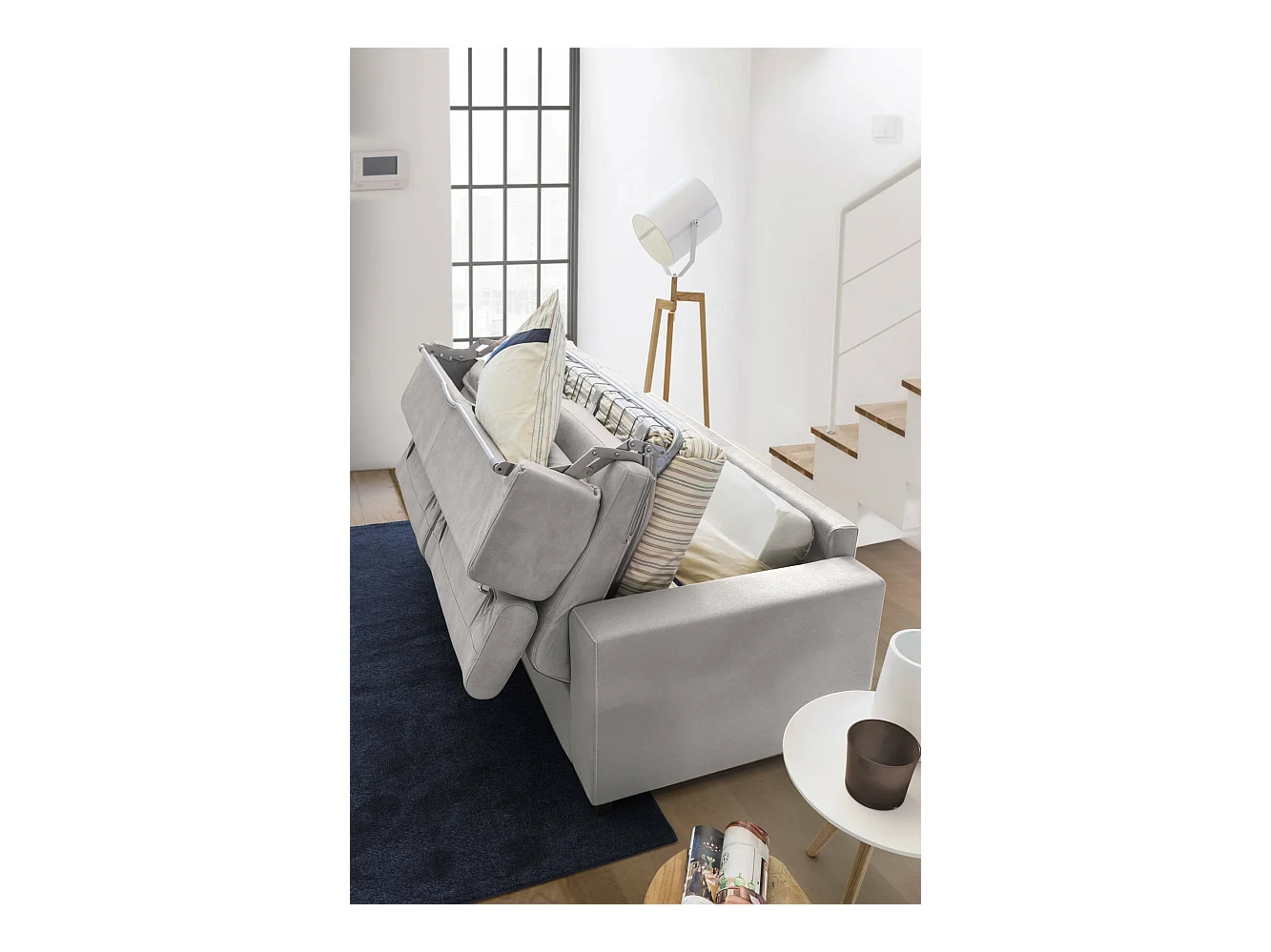 Canapé Daalhou, Canapé 2 places, 100% Made in Italy, Canapé de salon à ouverture pivotante, avec appuis-tête réglables et accoudoirs standard, Cm 180x95h85, Gris