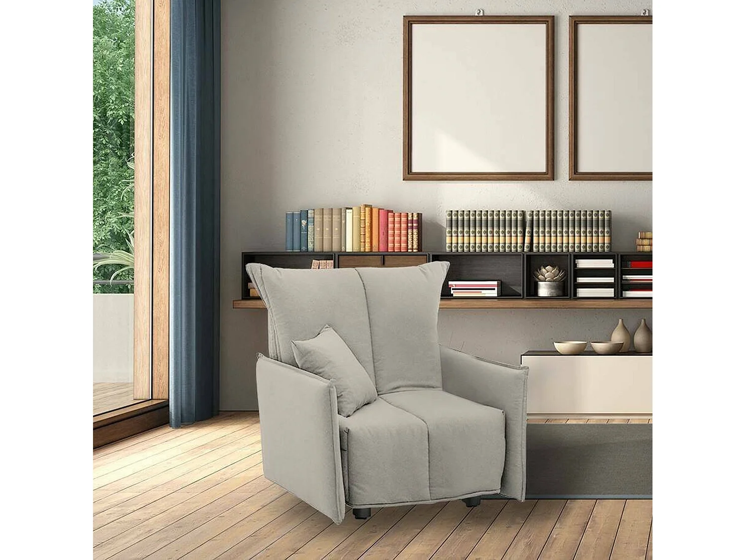 Canapé-lit Dabari, Canapé simple, 100% Made in Italy, Fauteuil de salon avec ouverture trolley, en tissu rembourré, avec accoudoirs standards, 110x90h85 cm, Beige