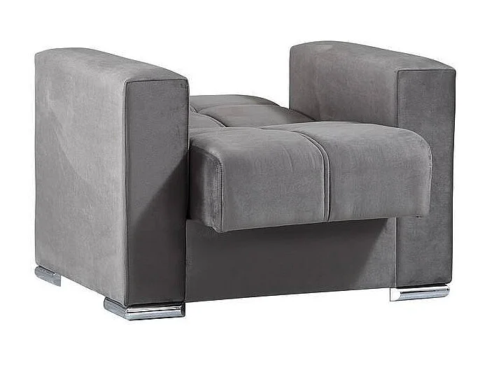 Dfot slaapbank, Woonkameropbergfauteuil om te bouwen tot bed, Ontspannende fauteuil in gewatteerde stof met klik-klakopening, 94x85h91 cm, Grijs