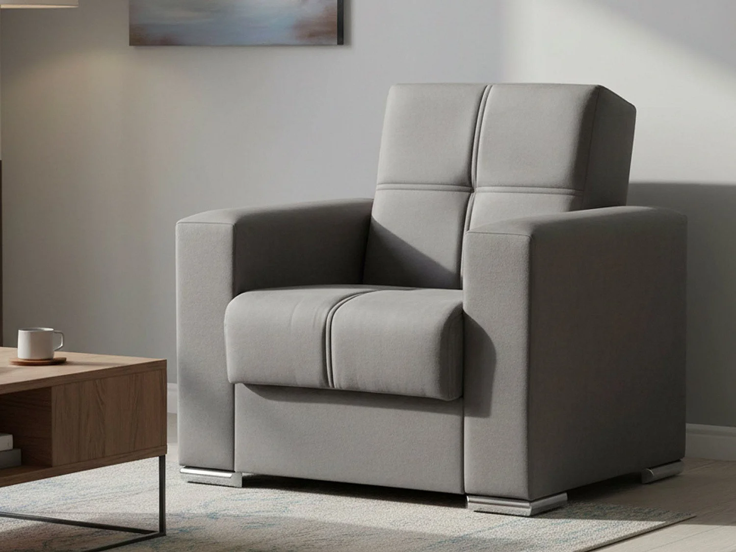 Canapé Dfot, Fauteuil conteneur pour salon convertible en lit, Fauteuil relax en tissu rembourré avec ouverture clic-clac, 94x85h91 cm, Gris