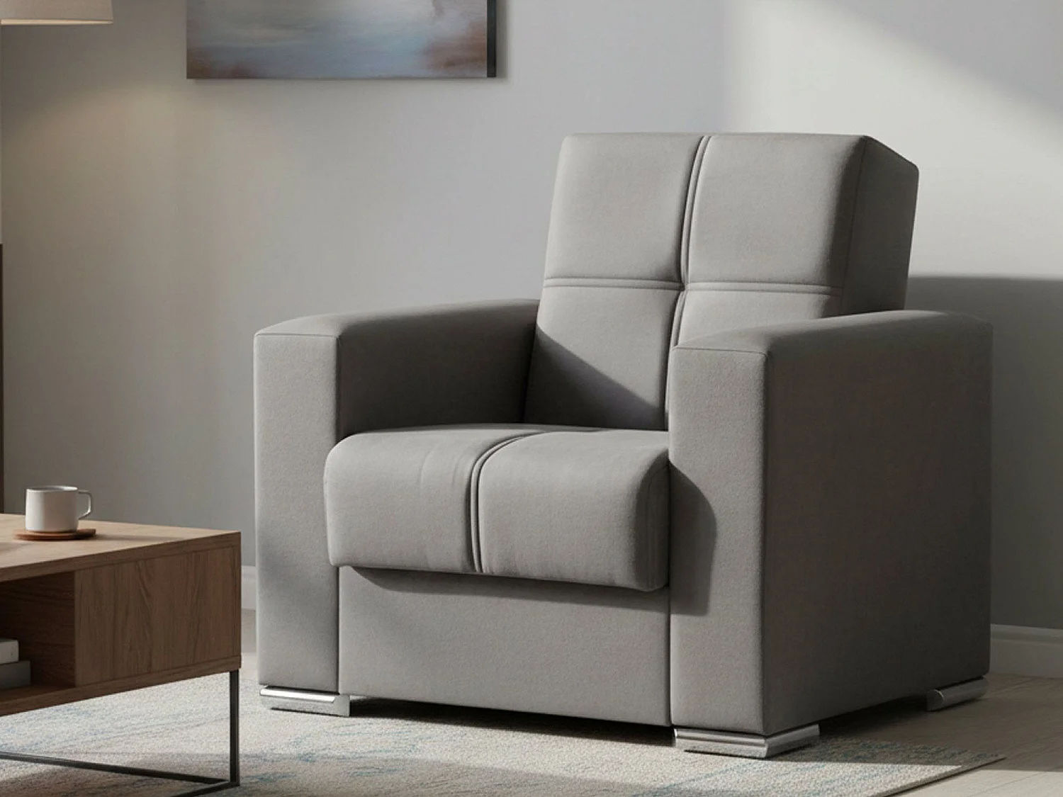 Canapé Dfot, Fauteuil conteneur pour salon convertible en lit, Fauteuil relax en tissu rembourré avec ouverture clic-clac, 94x85h91 cm, Gris