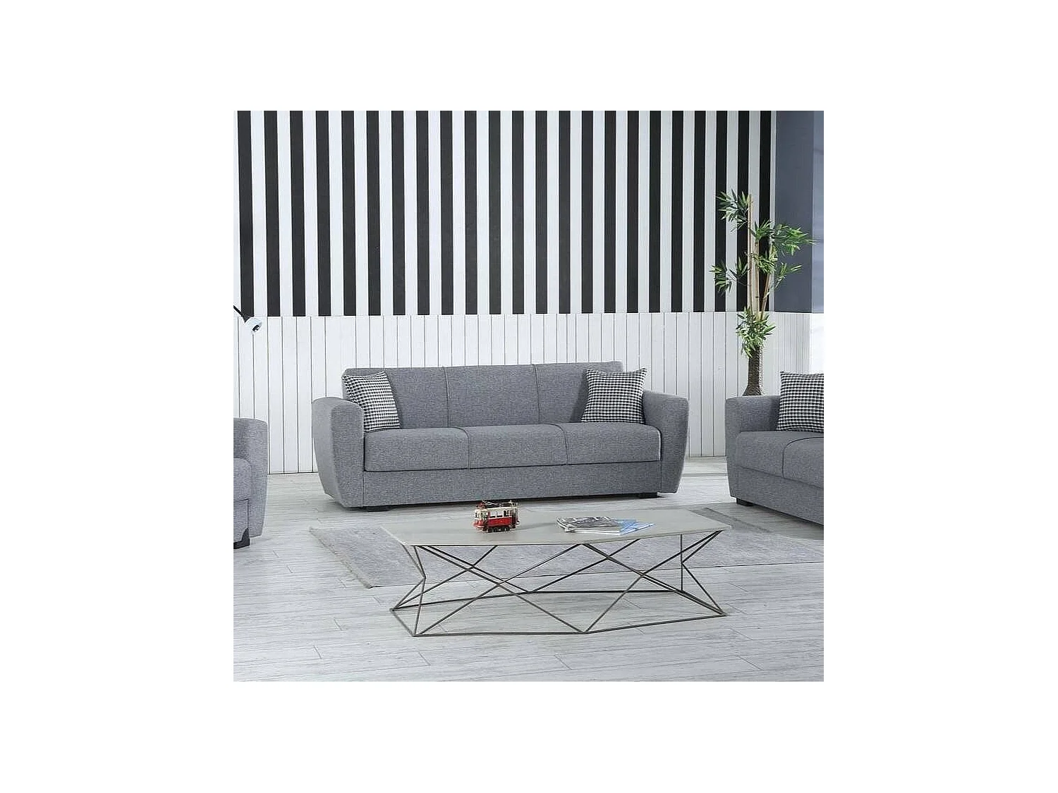 Canapé Dcorv, Canapé conteneur 3 places linéaire, Canapé de salon en tissu rembourré avec ouverture clic-clac, 223x84xh80 cm, Gris