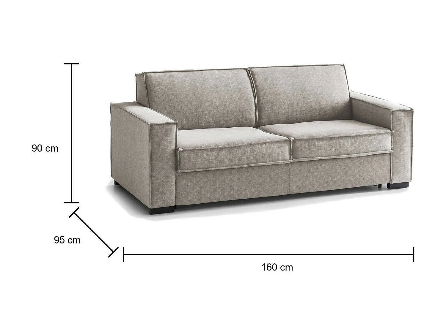 Sofá-cama Dmarull, sofá de 2 lugares, 100% Fabricado na Itália, Sofá da sala com abertura giratória, em tecido acolchoado, com braços finos, Cm 160x95h90, Taupe