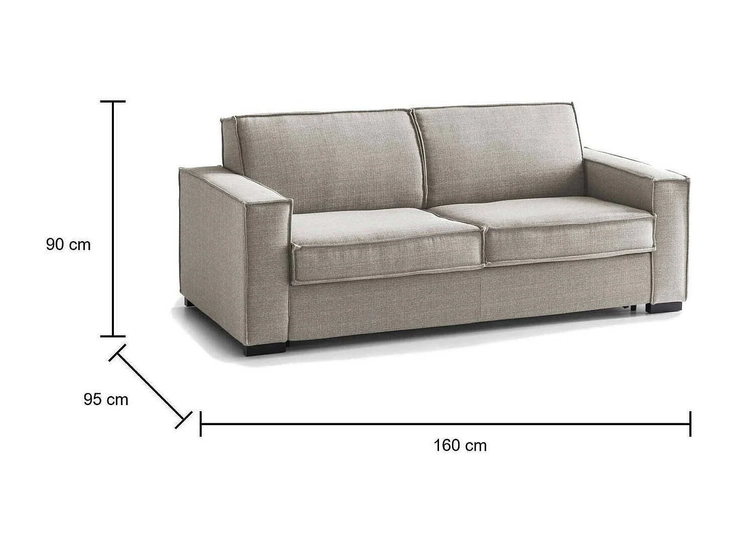 Sofá-cama Dmarull, sofá de 2 lugares, 100% Fabricado na Itália, Sofá da sala com abertura giratória, em tecido acolchoado, com braços finos, Cm 160x95h90, Taupe