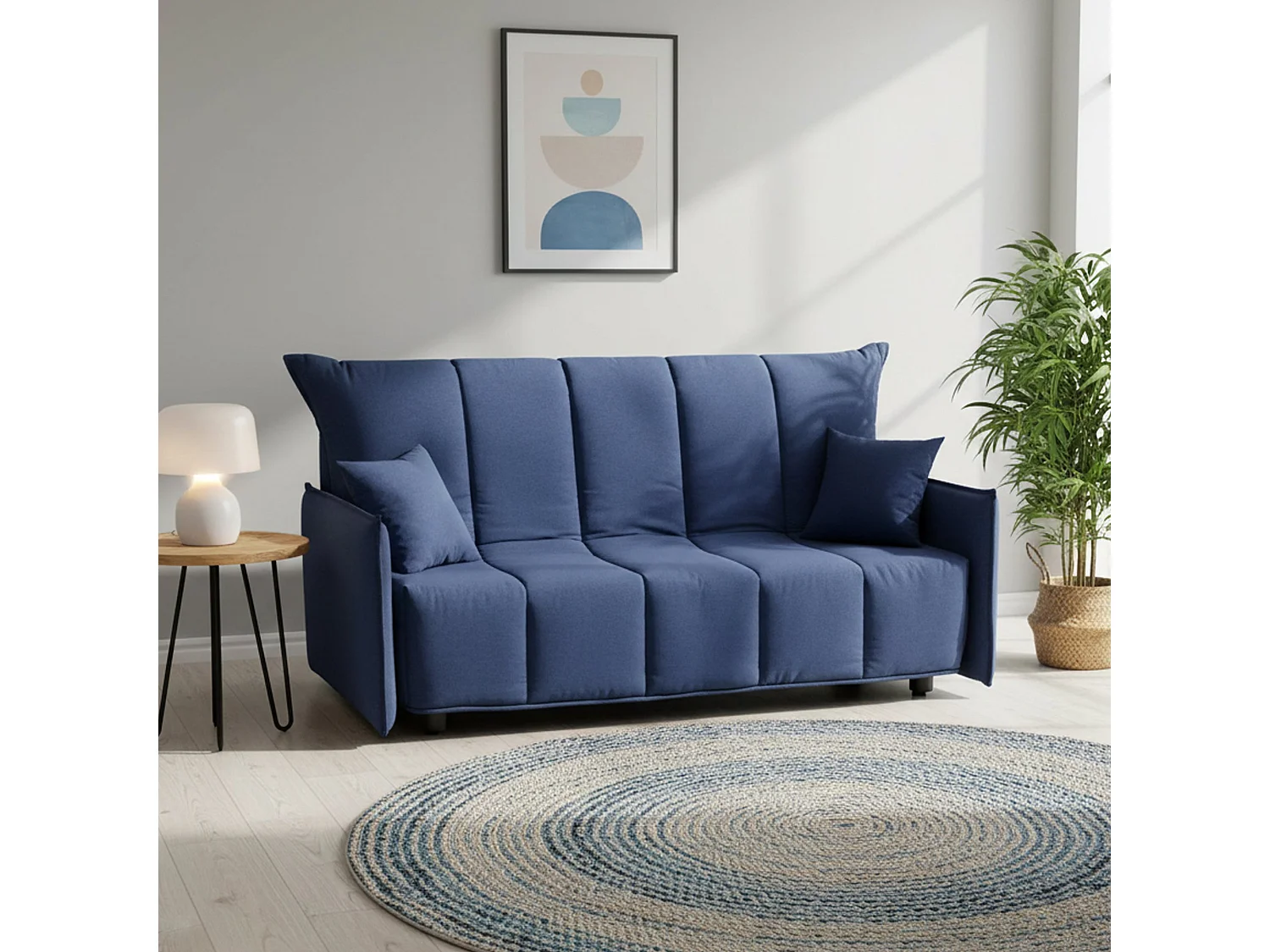 Canapé-lit Dabarc, canapé 3 places, 100% Made in Italy, Canapé de salon avec ouverture trolley, en tissu rembourré, avec accoudoirs standards, 190x90h85 cm, Bleu