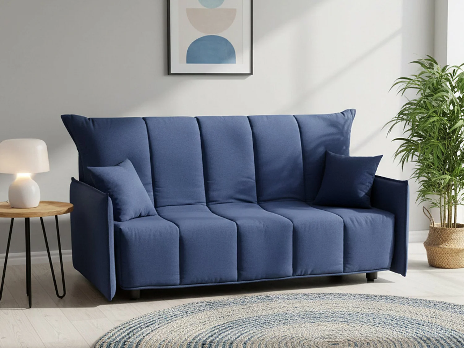 Sofa cama Dabarc, Sofá de 3 plazas, 100% Made in Italy, Sofá de salón con apertura trolley, en tela acolchada, con reposabrazos estándar, Cm 190x90h85, Azul