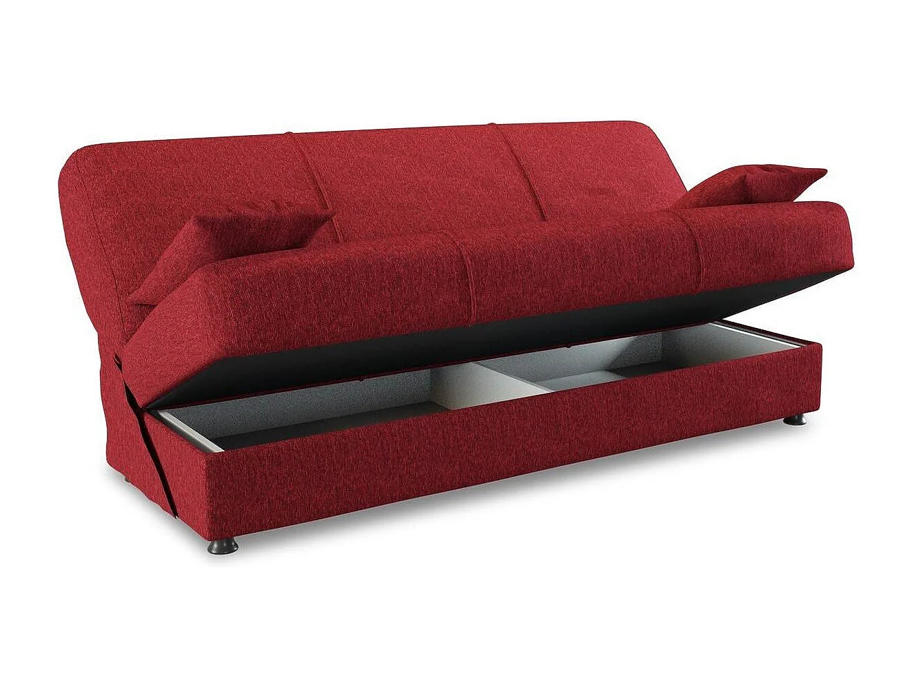 Sofá cama Dabaro, Sofá cama contenedor de 3 plazas con 2 cojines incluidos, Sofá de salón en tela acolchada con apertura clic-clac, 180x81h90 cm, Rojo