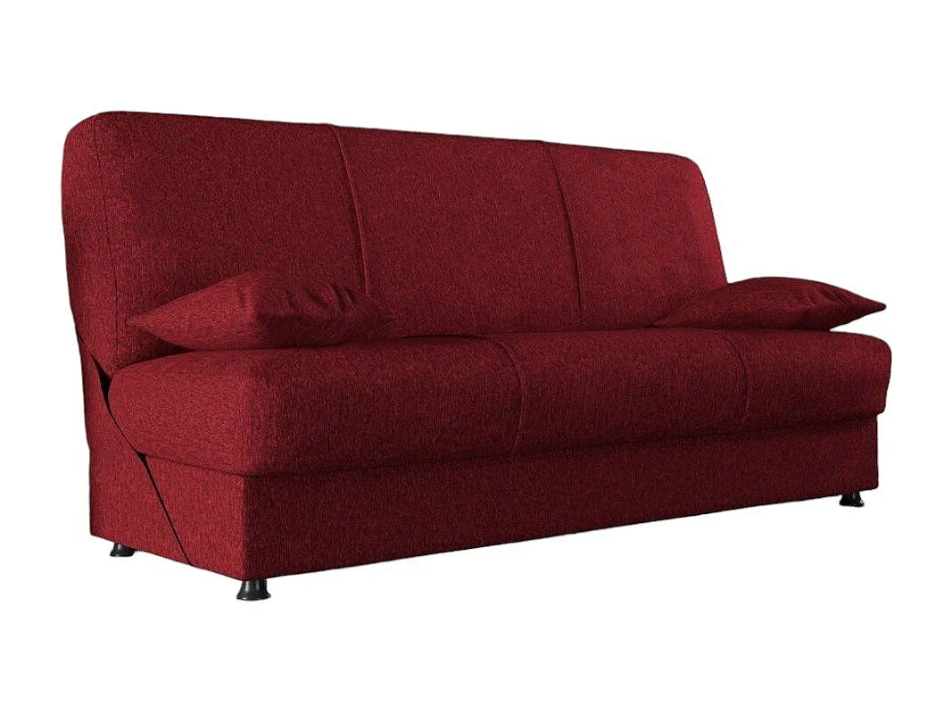 Sofá cama Dabaro, Sofá cama contenedor de 3 plazas con 2 cojines incluidos, Sofá de salón en tela acolchada con apertura clic-clac, 180x81h90 cm, Rojo