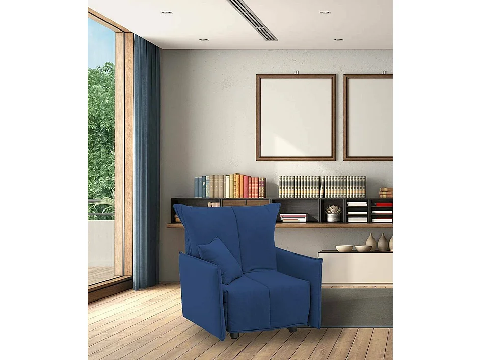 Canapé-lit Dabari, Canapé simple, 100% Made in Italy, Fauteuil de salon avec ouverture trolley, en tissu rembourré, avec accoudoirs standards, 110x90h85 cm, Bleu