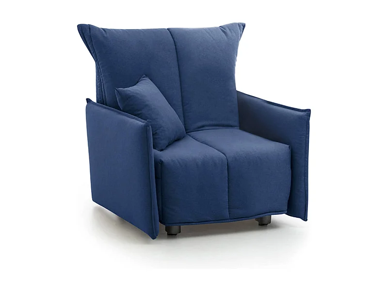 Dabari slaapbank, enkele bank, 100% Made in Italy, woonkamerfauteuil met trolley-opening, in gewatteerde stof, met standaard armleuningen, 110x90h85 cm, blauw