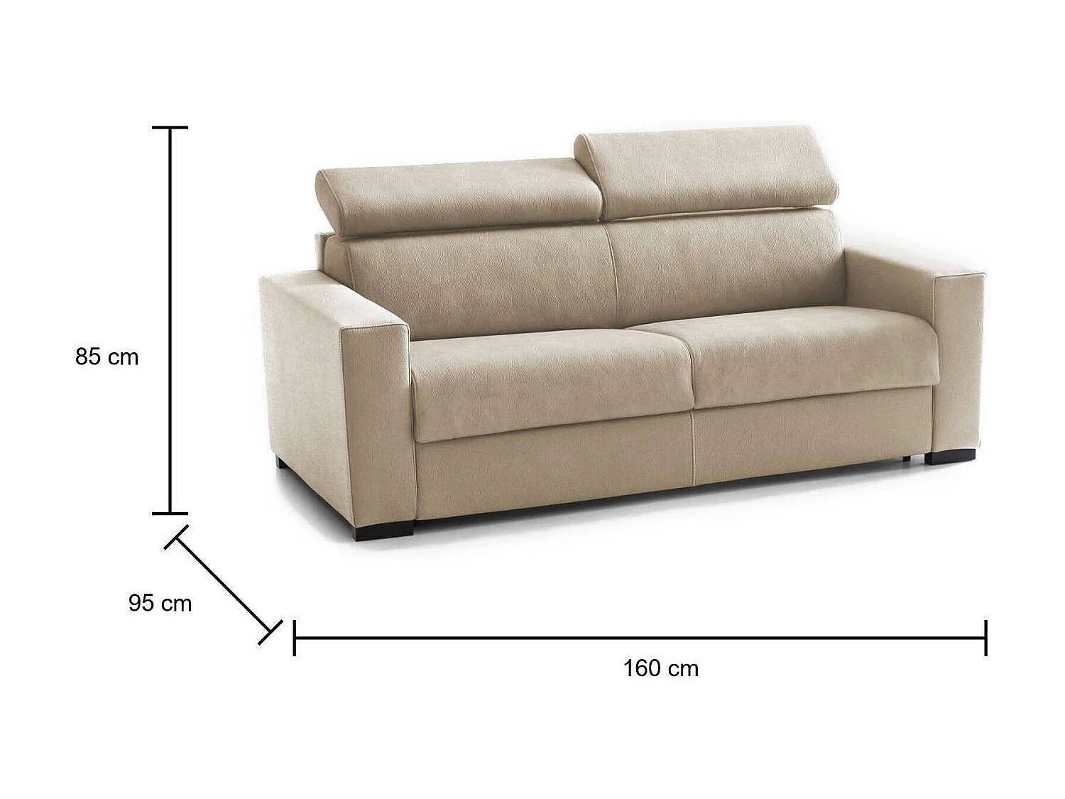 Talamo Italia - Divano letto 2 posti Alinia, Cm 160x95h85, Beige