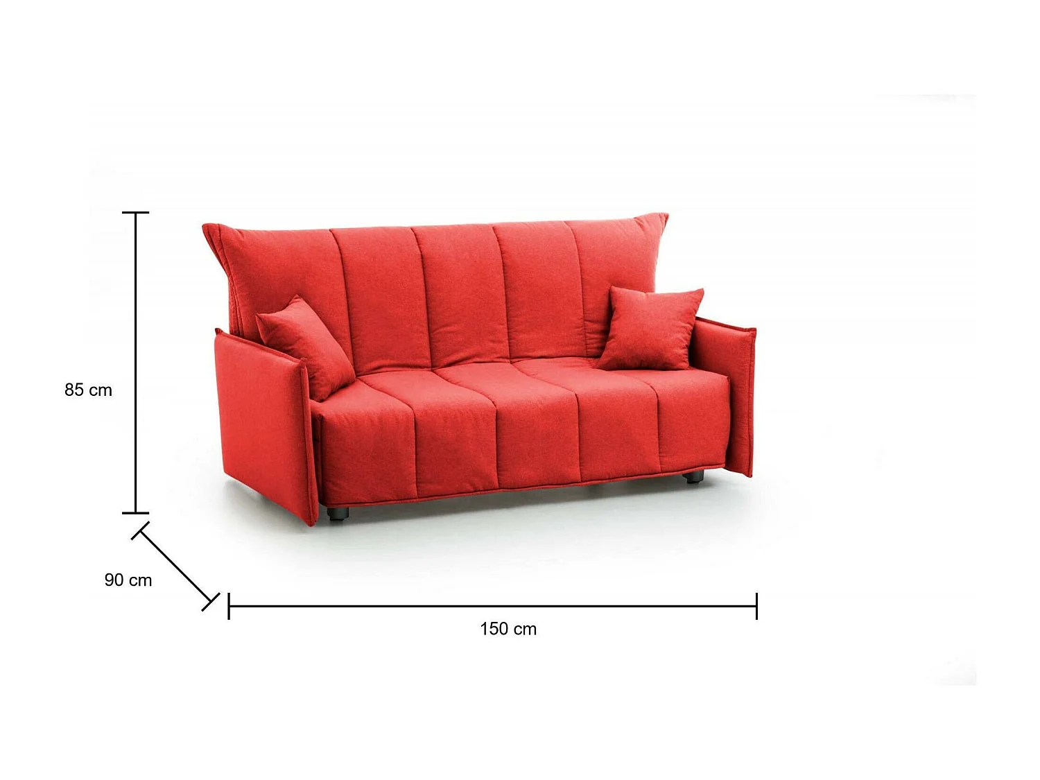 Dabali Canapé-lit, canapé 2 places, 100% Made in Italy, Canapé de salon avec ouverture trolley, en tissu rembourré, avec accoudoirs standards, 150x90h85 cm, Rouge