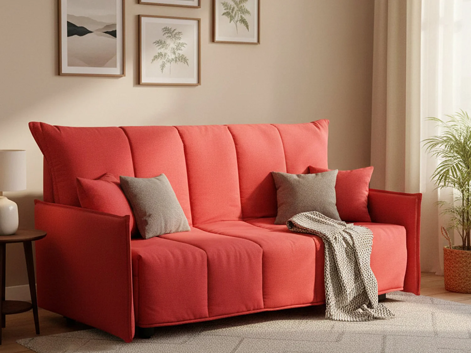 Schlafsofa Dabali, 2-Sitzer-Sofa, 100% Made in Italy, Wohnzimmersofa mit Trolley-Ã–ffnung, aus gepolstertem Stoff, mit Standard-Armlehnen, Cm 150x90h85, Rot