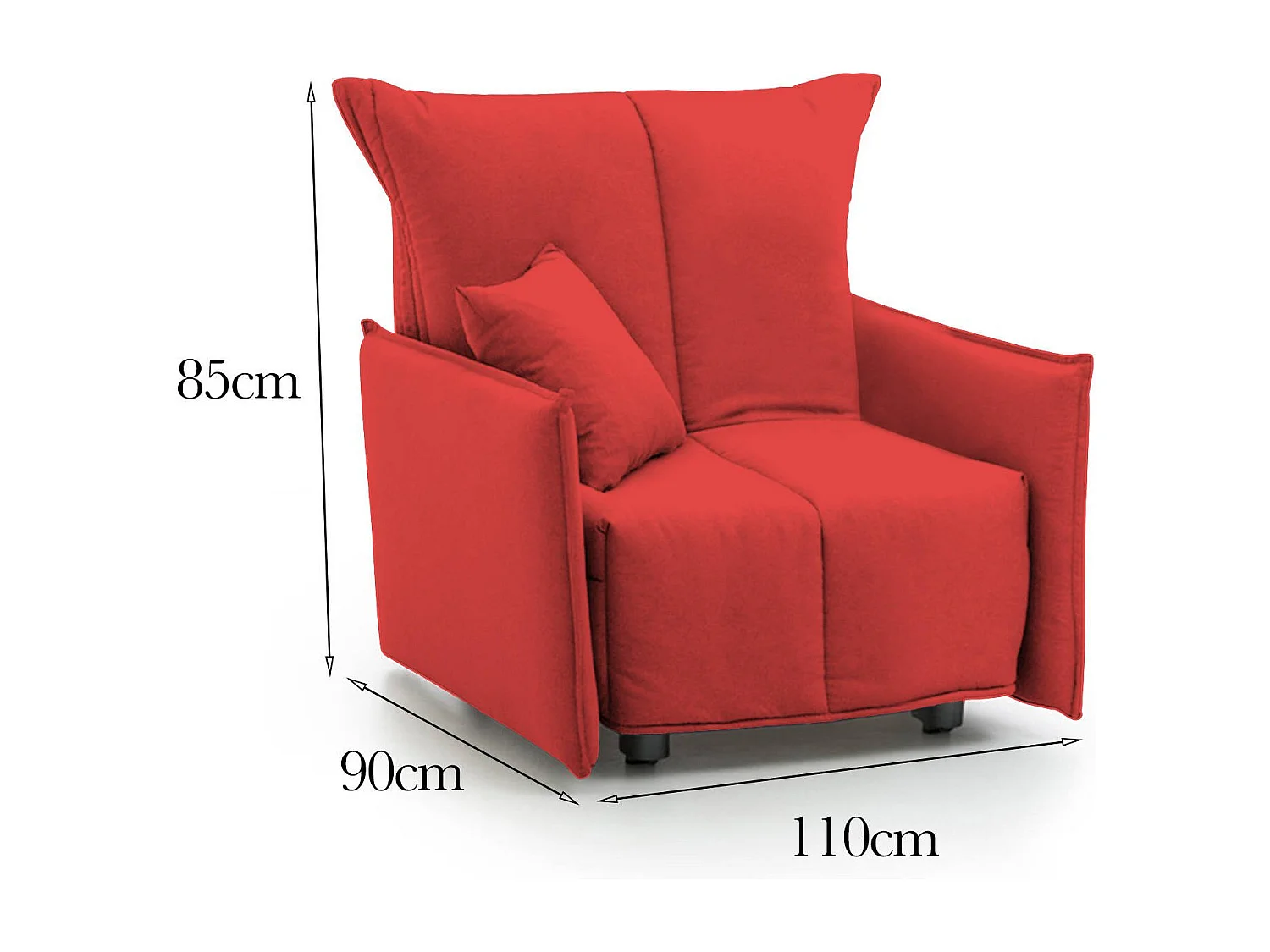 Schlafsofa Dabari, Einzelsofa, 100% Made in Italy, Wohnzimmersessel mit Trolley-Ã–ffnung, aus gepolstertem Stoff, mit Standard-Armlehnen, Cm 110x90h85, Rot