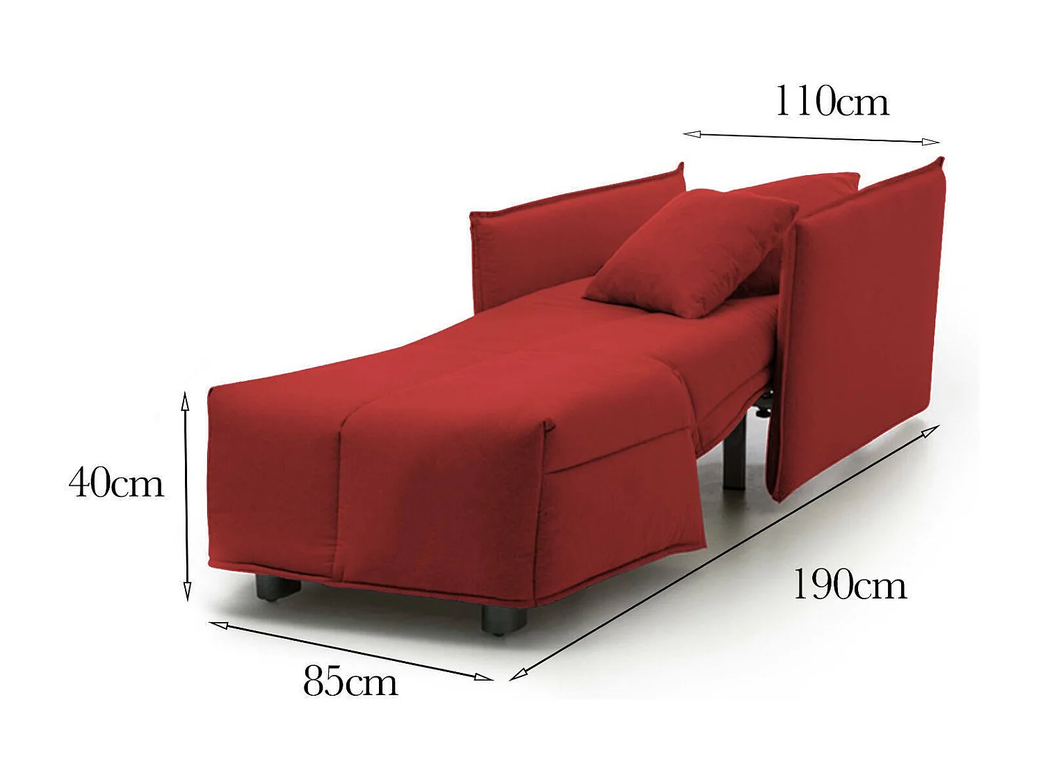 Sofa cama Dabari, Sofá individual, 100% Made in Italy, Sillón de salón con apertura trolley, en tela acolchada, con reposabrazos estándar, Cm 110x90h85, Rojo