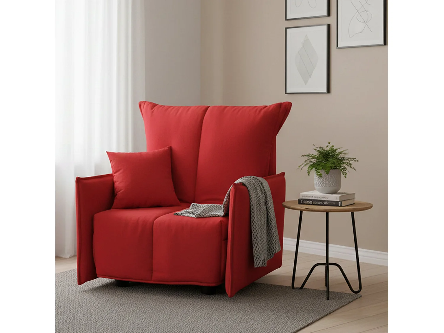 Canapé-lit Dabari, Canapé simple, 100% Made in Italy, Fauteuil de salon avec ouverture trolley, en tissu rembourré, avec accoudoirs standards, 110x90h85 cm, Rouge