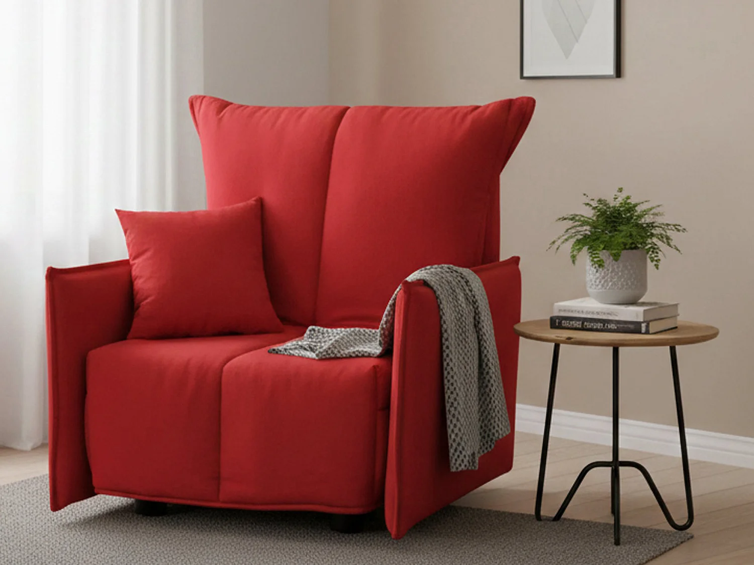 Dabari slaapbank, enkele bank, 100% Made in Italy, woonkamerfauteuil met trolley-opening, in gewatteerde stof, met standaard armleuningen, 110x90h85 cm, rood