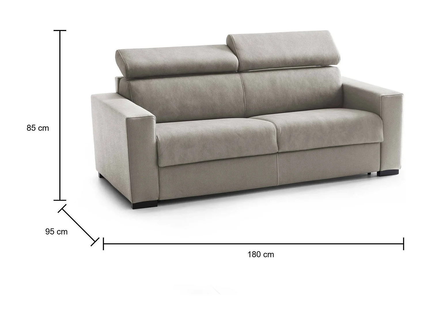 Talamo Italia - Divano letto 2 posti Annalara, Cm 180x95h85, Tortora