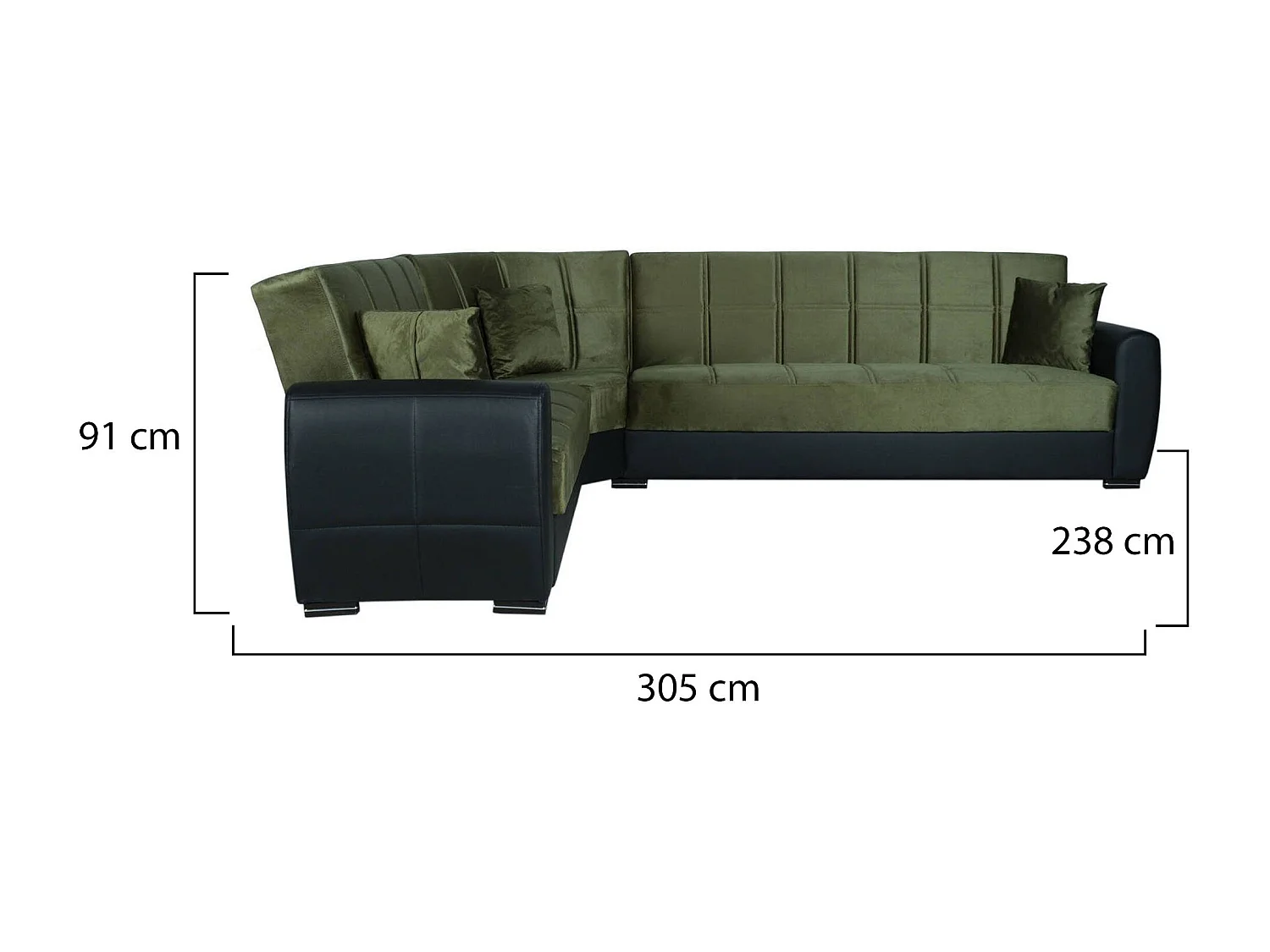 Divano Letto con Penisola Gaillardia, Contenitore, 238x305 cm Nero