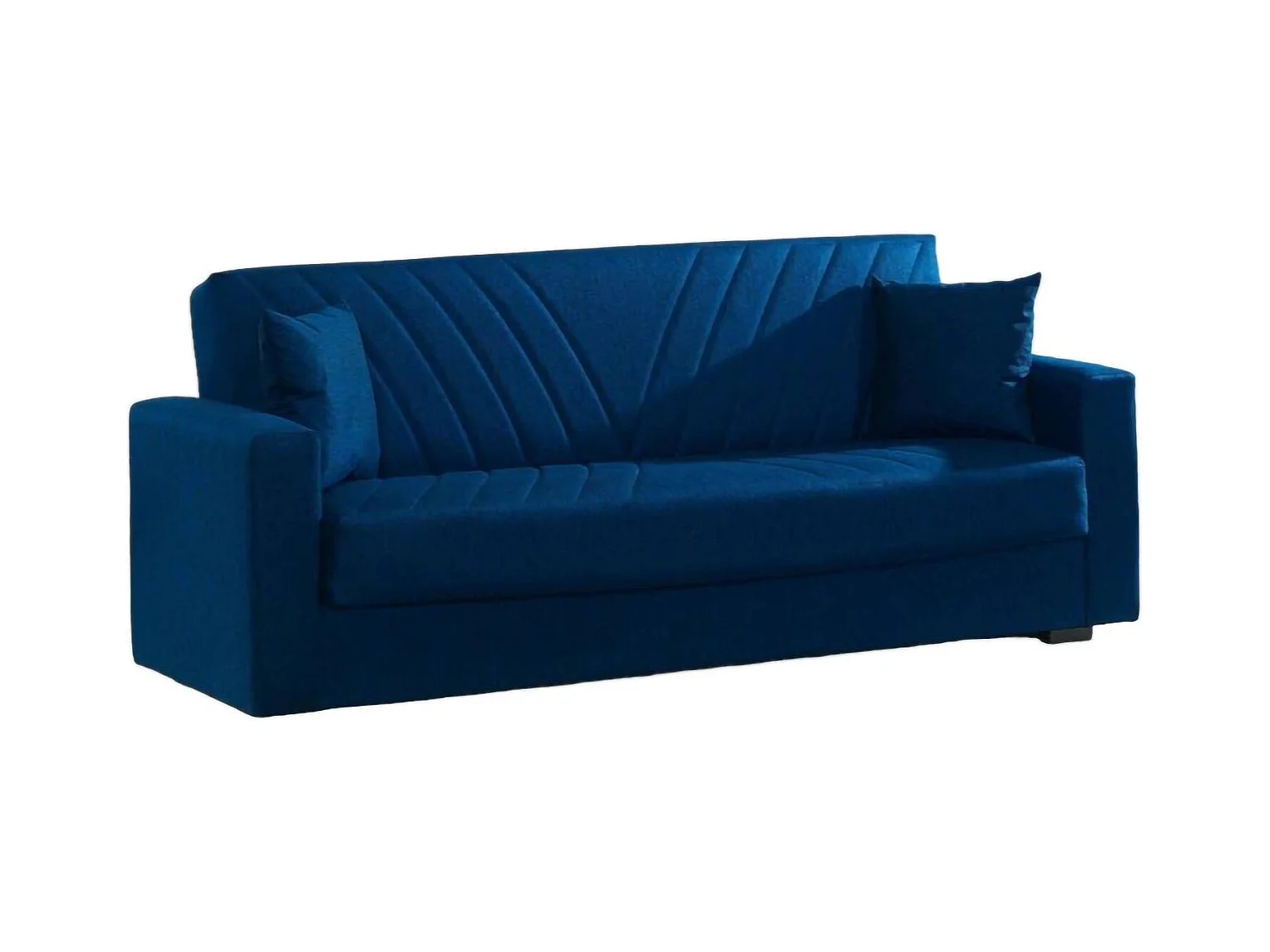 Canapé Dfossat, Canapé conteneur linéaire 3 places avec 2 coussins inclus, Canapé de salon en tissu rembourré avec ouverture clic-clac, 214x81h89 cm, Bleu