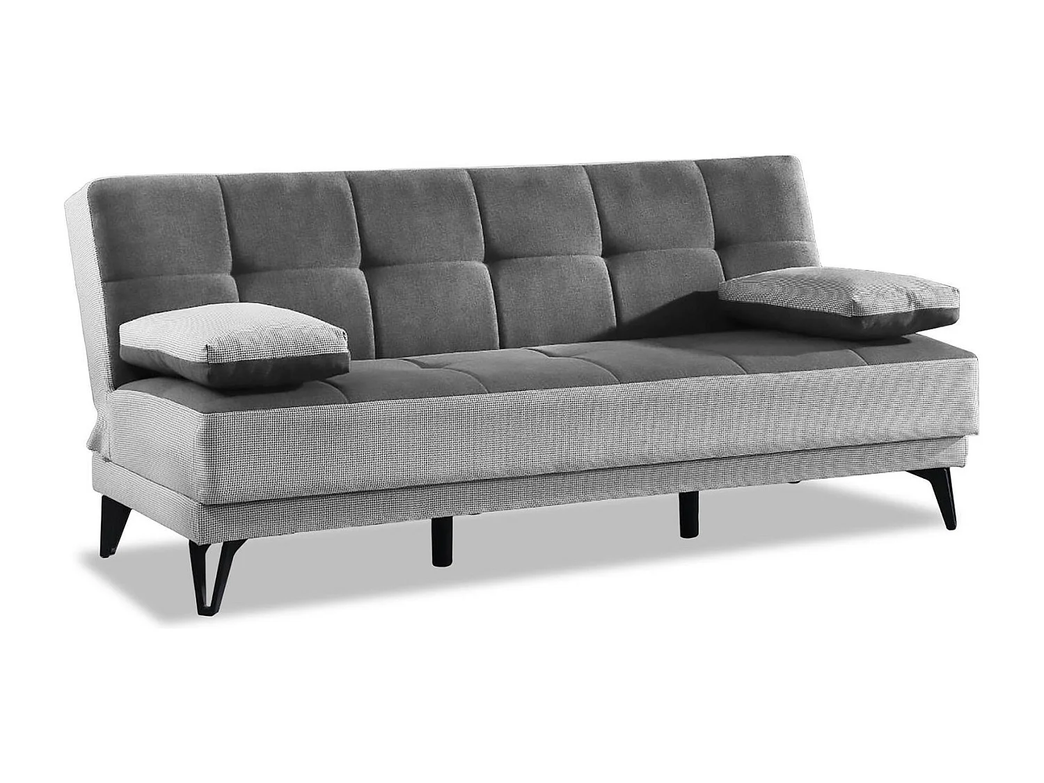Schlafsofa Dfortin, 3-Sitzer-Schlafsofa mit schwarzen MetallfüÃŸen, Wohnzimmersofa aus gepolstertem Stoff mit Klick-Klack-Ã–ffnung, 190x87h97 cm, Grau
