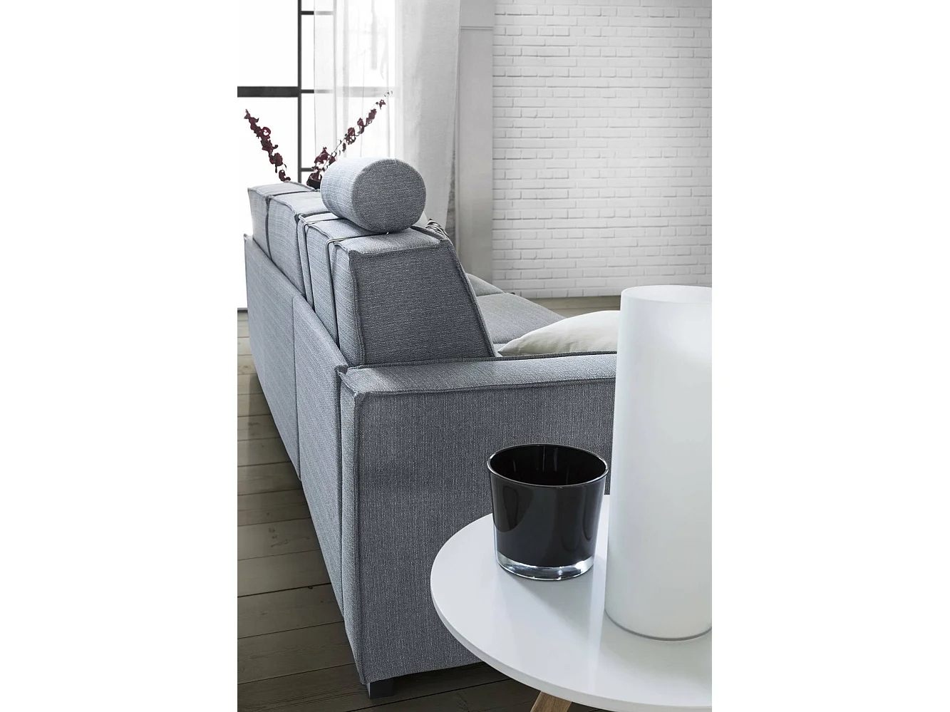 Canapé Daalber, Canapé d'angle, 100% Made in Italy, Canapé avec ouverture pivotante, Péninsule de conteneur gauche, avec accoudoirs standards, Cm 280x95h90, Gris