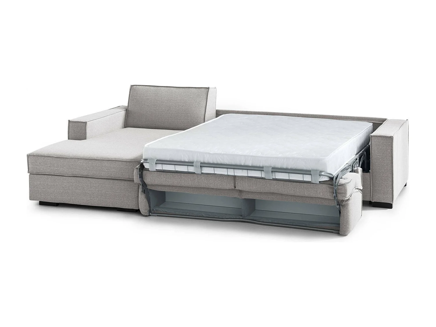 Canapé Daalber, Canapé d'angle, 100% Made in Italy, Canapé avec ouverture pivotante, Péninsule de conteneur gauche, avec accoudoirs standards, Cm 280x95h90, Gris