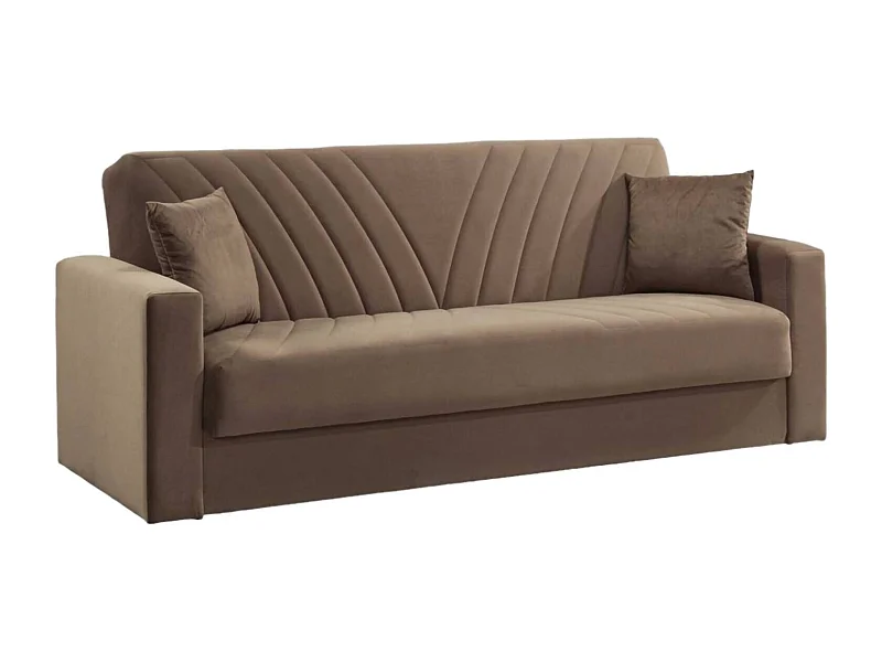 Sofá-cama Dfoat, ofá-cama container linear de 3 lugare com 2 almofada incluída, Sofá da ala em tecido acolchoado com abertura click-clack, 214x81xh89 cm, Bege