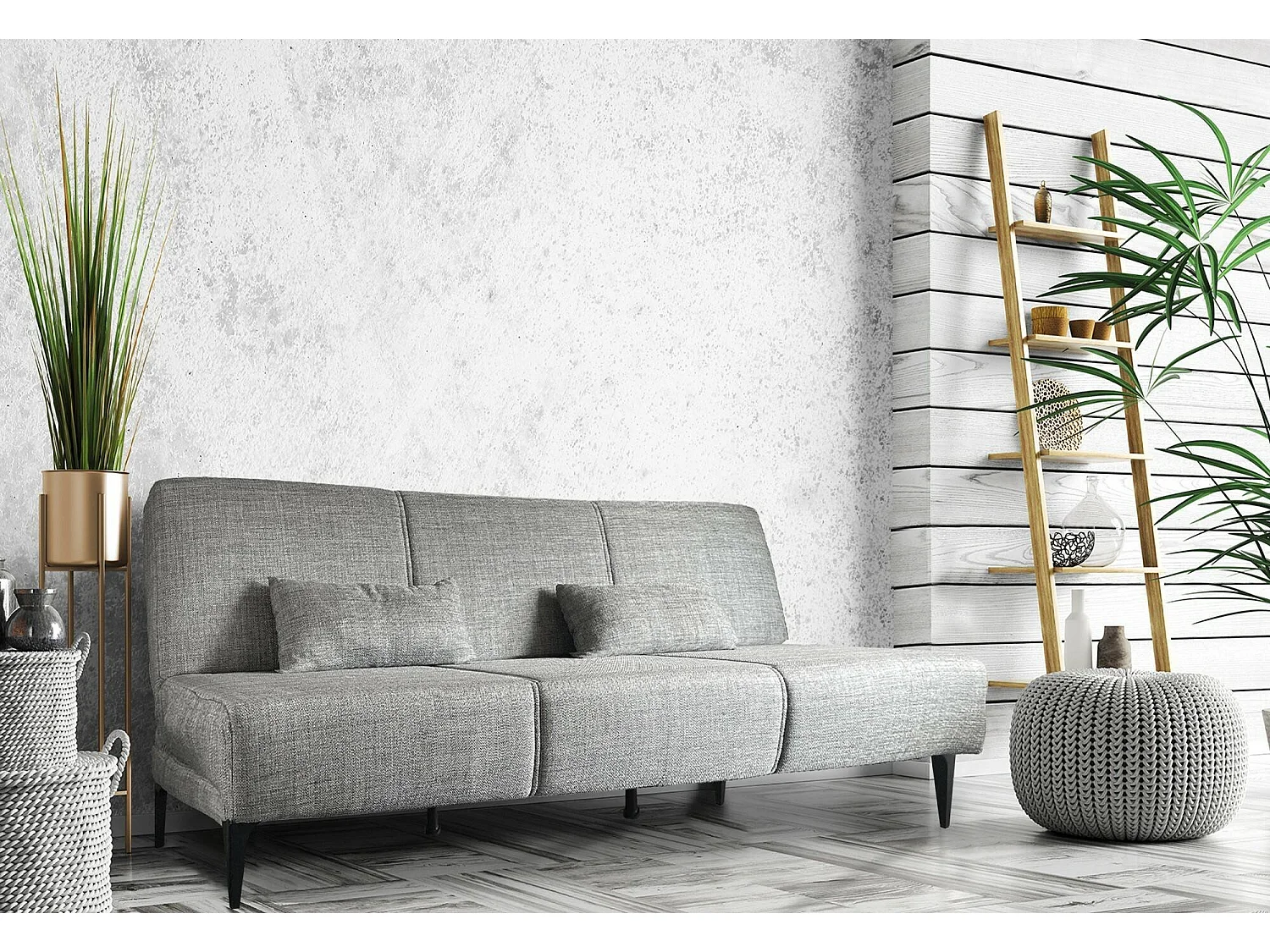 Sofá cama Dfavill, Sofá cama de tecido, Sofá cama com abertura click-clack, Sofá cama com almofadas, 190x70h80 cm, Cinza