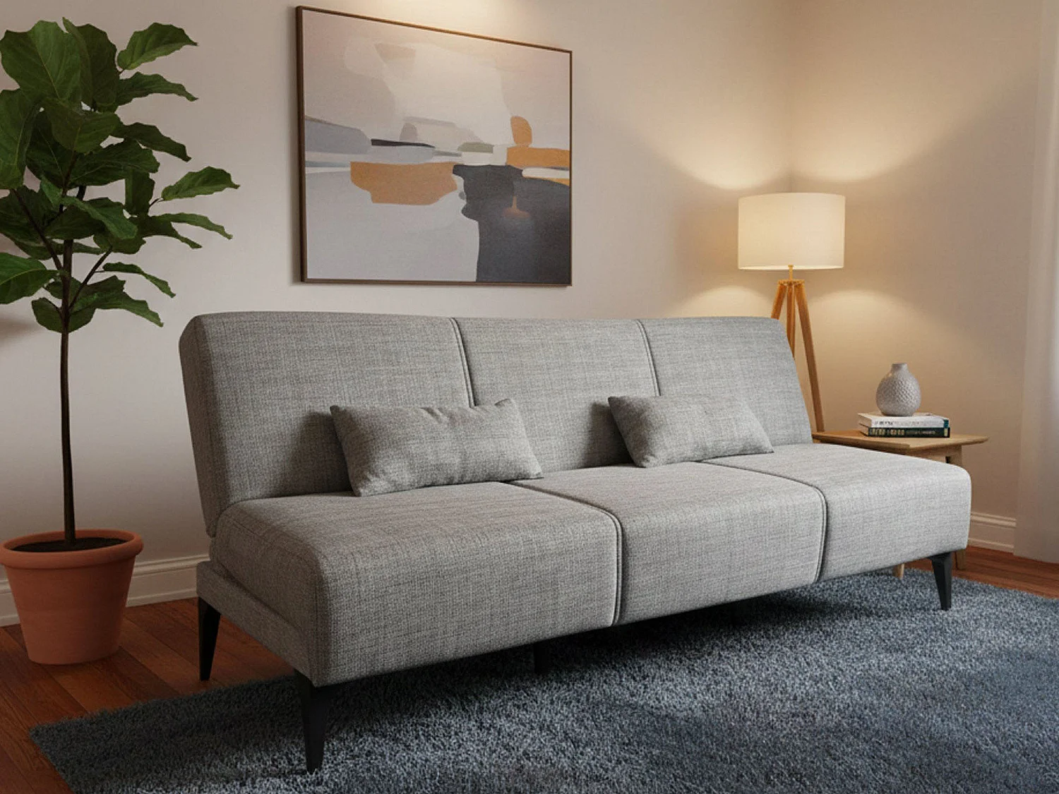 Sofá cama Dfavill, Sofá cama de tecido, Sofá cama com abertura click-clack, Sofá cama com almofadas, 190x70h80 cm, Cinza
