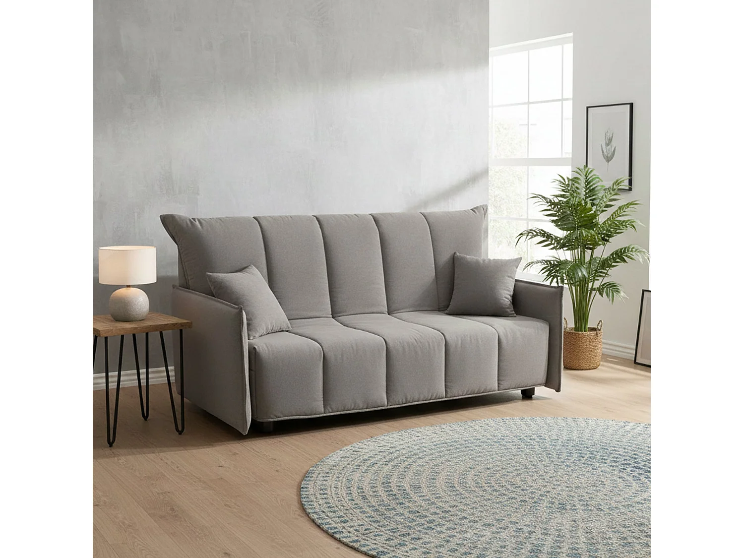 Canapé-lit Dabarc, canapé 3 places, 100% Made in Italy, Canapé de salon avec ouverture trolley, en tissu rembourré, avec accoudoirs standards, 190x90h85 cm, Gris