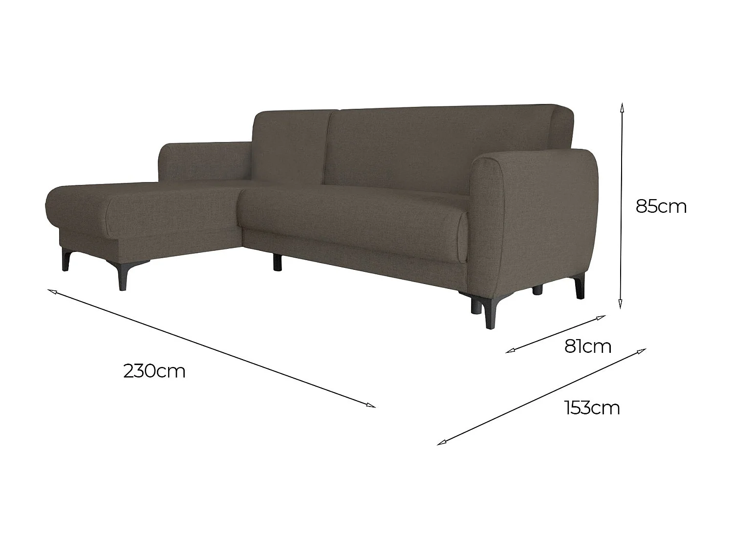 Dmora - Divano letto con penisola Aber, 230x153h85 cm, Marrone