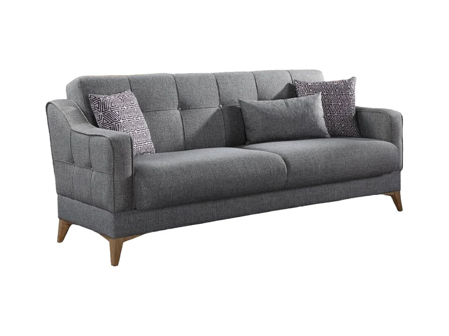 Canapé Dfranzo, Canapé de rangement 3 places linéaire avec 3 coussins inclus, Canapé de salon en tissu rembourré avec ouverture clic-clac, 207x82xh92 cm, Gris