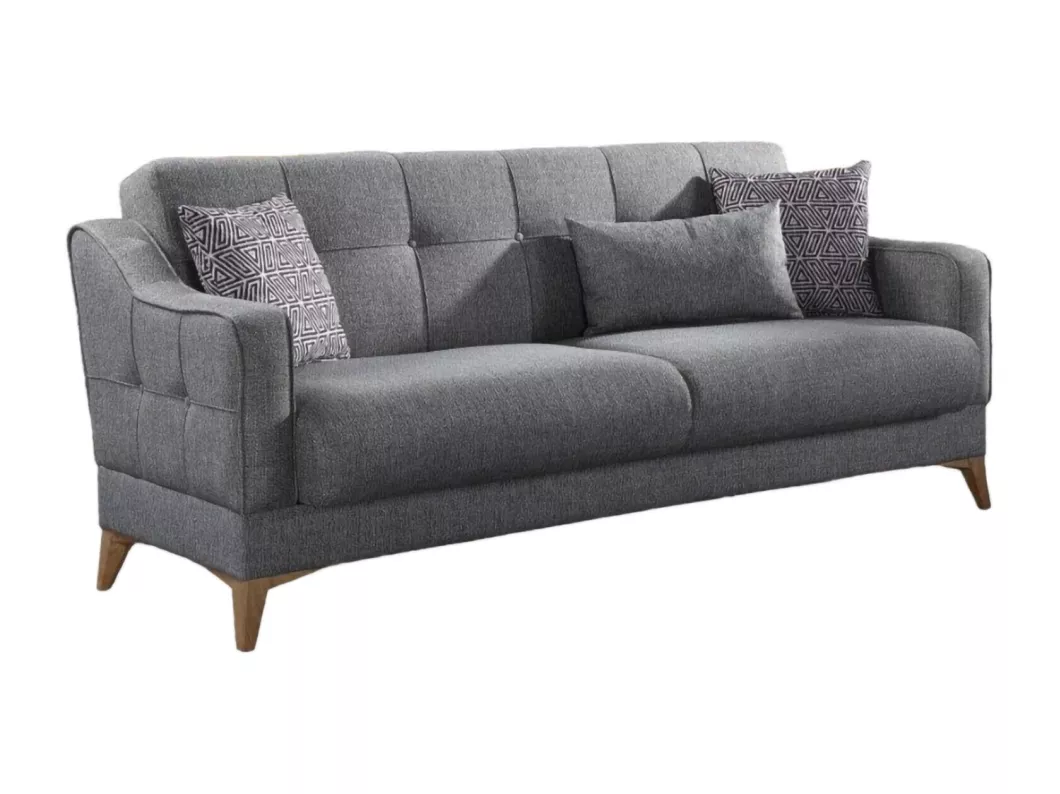 Kauf Unique Schlafsofa Dfranzo, Lineares 3-Sitzer-Schlafsofa mit 3 Kissen inklusive, Wohnzimmersofa aus gepolstertem Stoff mit Klick-Klack-Öffnung, 207x82xh92 cm, grau