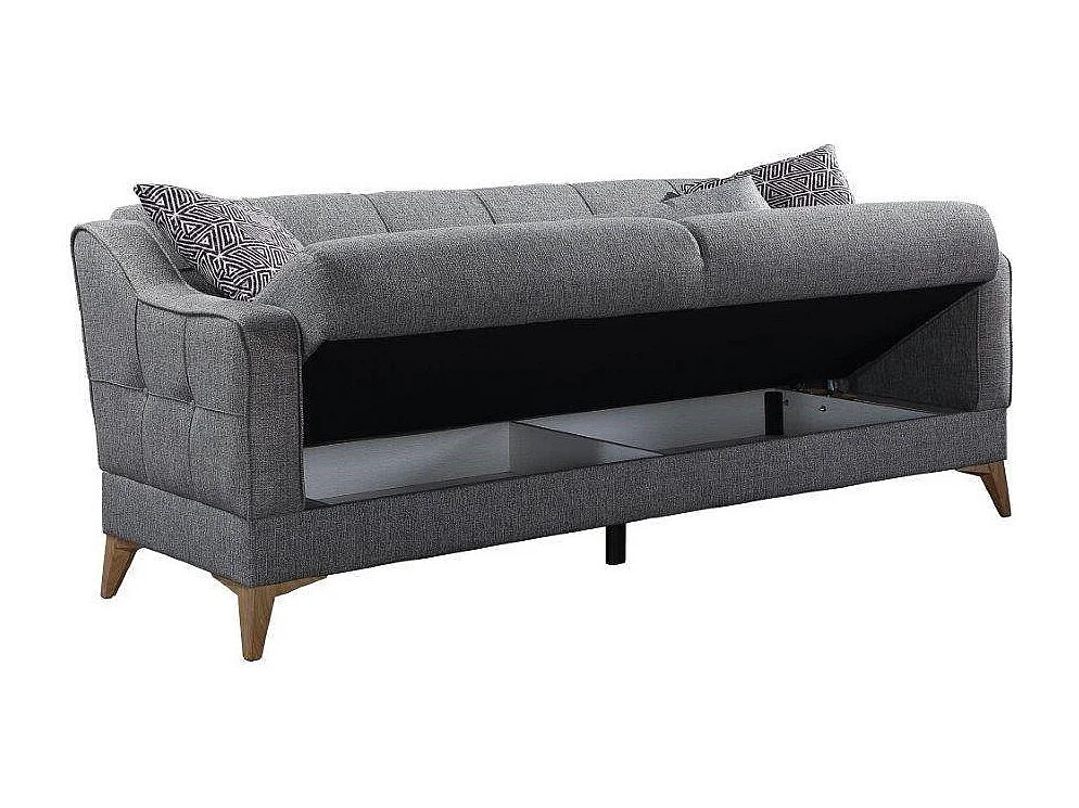 Canapé Dfranzo, Canapé de rangement 3 places linéaire avec 3 coussins inclus, Canapé de salon en tissu rembourré avec ouverture clic-clac, 207x82xh92 cm, Gris