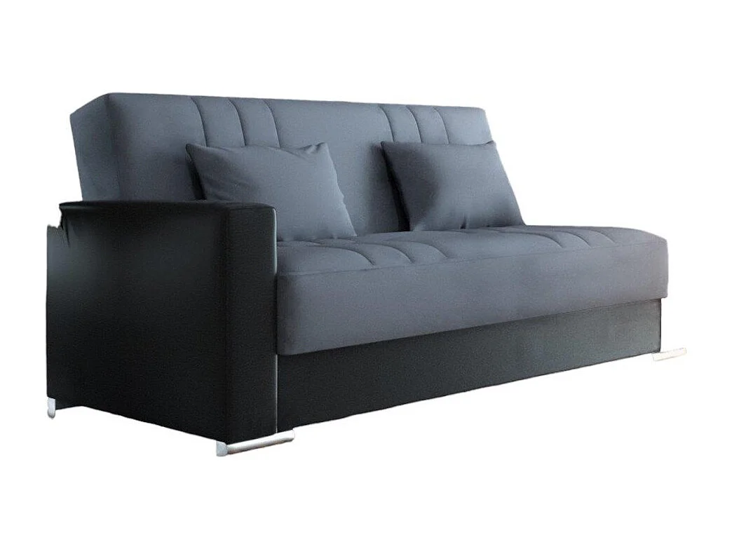 Dmede slaapbank, 3-zits slaapbank met opbergruimte in ecoleer en stof, woonkamerbank met klik-klakopening en 2 kussens inbegrepen, 230 x96h101 cm, Zwart en Grijs