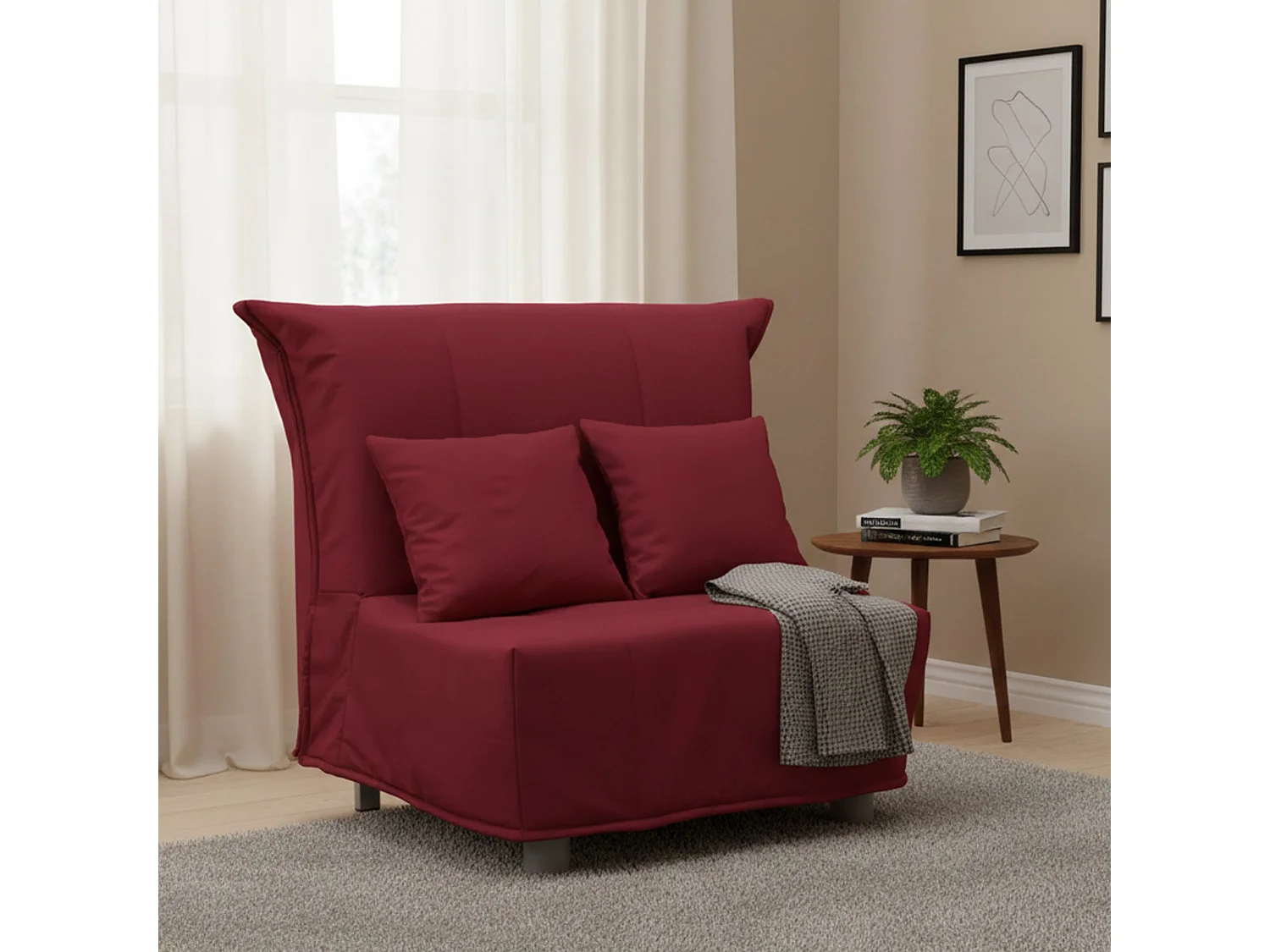 Canapé-lit Dabargi, Canapé simple, 100% Made in Italy, Fauteuil de salon avec ouverture trolley, en tissu rembourré, avec coussins inclus, 85x90h85 cm, Rouge