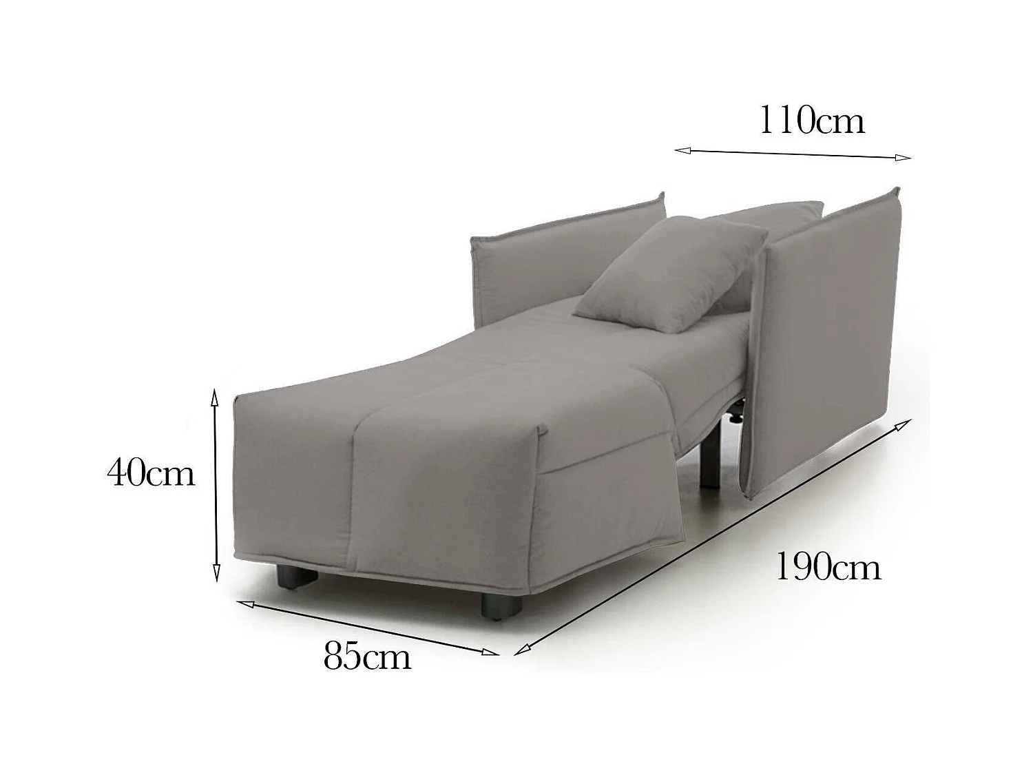 Canapé-lit Dabari, Canapé simple, 100% Made in Italy, Fauteuil de salon avec ouverture trolley, en tissu rembourré, avec accoudoirs standards, 110x90h85 cm, Gris