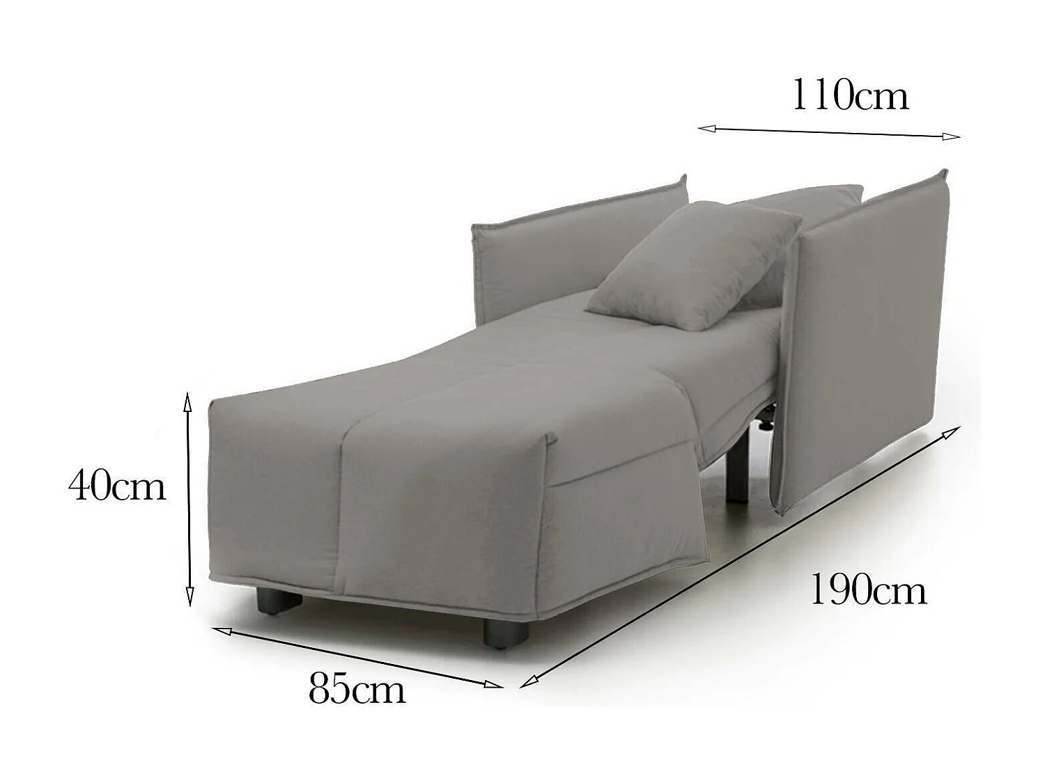 Canapé-lit Dabari, Canapé simple, 100% Made in Italy, Fauteuil de salon avec ouverture trolley, en tissu rembourré, avec accoudoirs standards, 110x90h85 cm, Gris