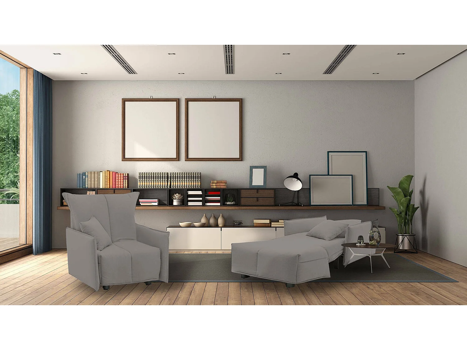 Schlafsofa Dabari, Einzelsofa, 100% Made in Italy, Wohnzimmersessel mit Trolley-Ã–ffnung, aus gepolstertem Stoff, mit Standard-Armlehnen, Cm 110x90h85, Grau