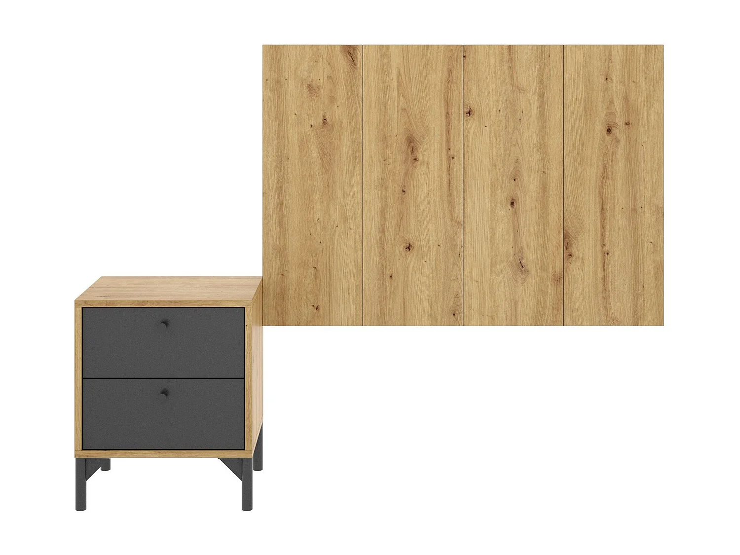 Dbissec bedhoofdeinde, Bedhoofdeinde voor eenpersoonskamer, Hoofdeinde voor eenpersoonsbed met 1 nachtkastje, 99x3h61 cm, Eiken en Antraciet