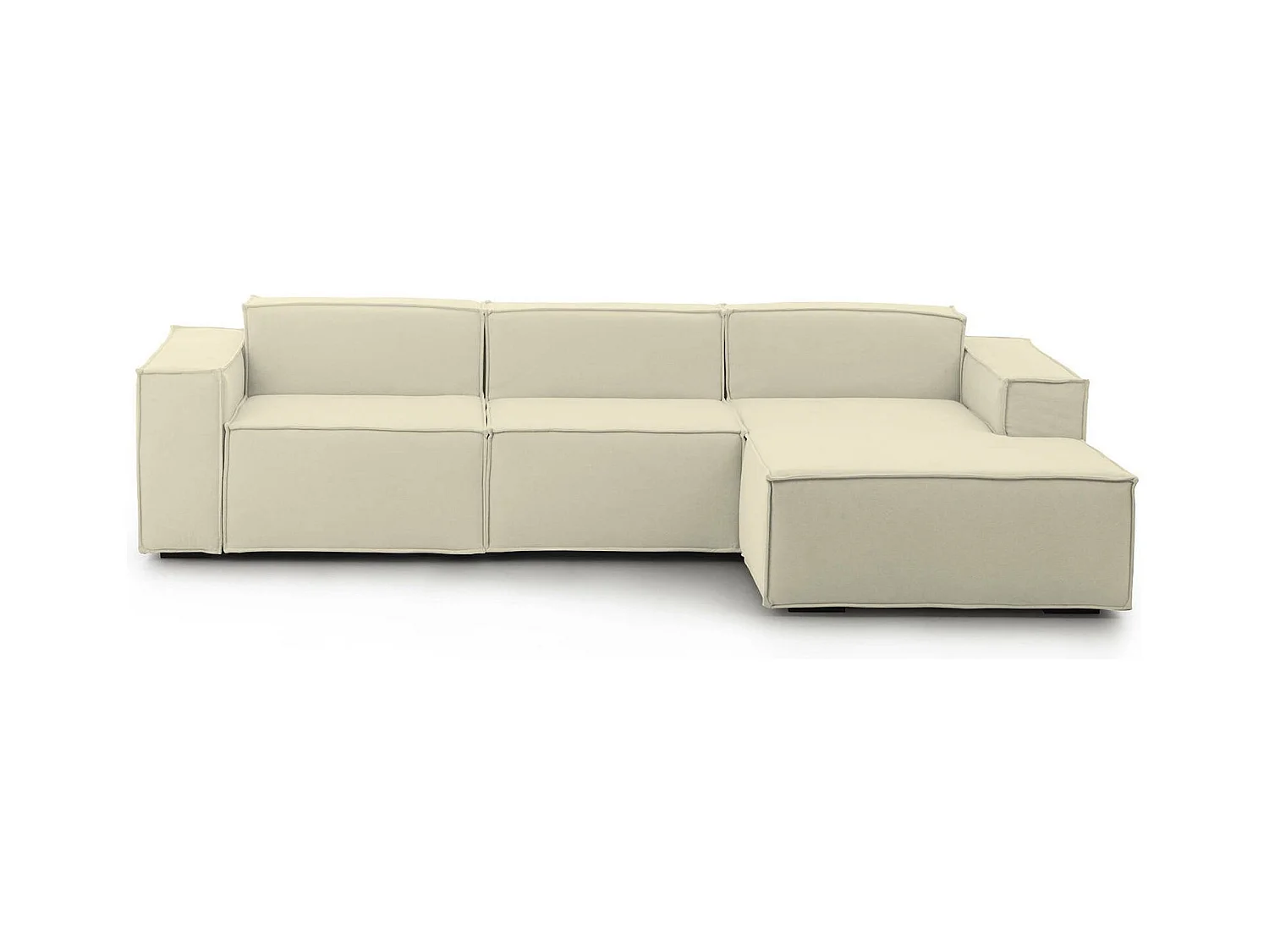 Canapé fixe Ddzek, canapé modulable 3 places avec péninsule droite, 100% Made in Italy, Canapé moderne en tissu, 300x170h70 cm, Beige