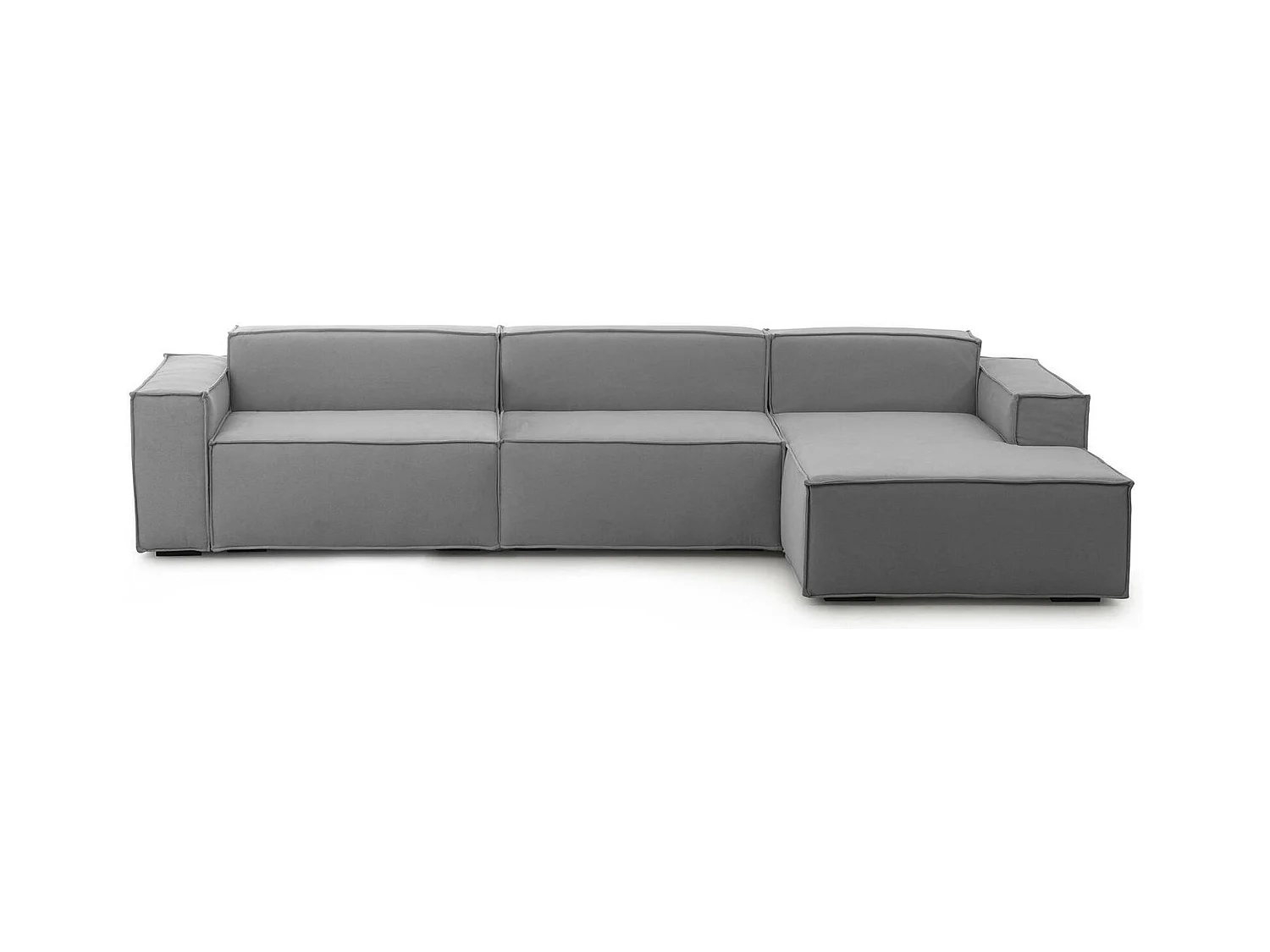 Canapé fixe Dmaiol, canapé modulable 4 places avec péninsule droite, 100% Made in Italy, Canapé moderne en tissu, 340x170h70 cm, Gris